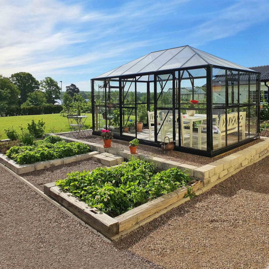 Orangeri i svart färg, Gazebo från Metalcraft, 13 kvm